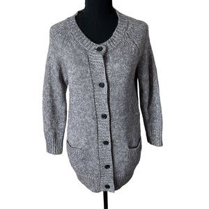J. Crew Women's Gray Knit Cardigan Sweater Button Up‎ 3/4 Long Sleeve Sz M